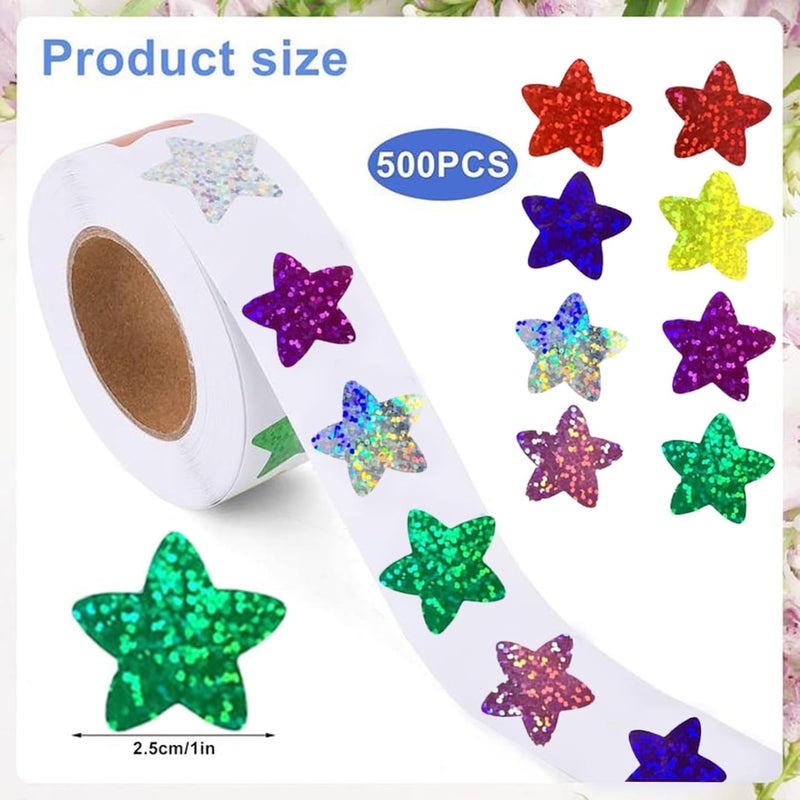 Bukela 500 Pcs Small Star Stickers, 1 inch/2.54cm Self Adhesive Stickers for Reward Charts, Foil ncentive Stickers Sparkly Star Stickers for Kids Teachers School Office (8 Colors) - Image 2